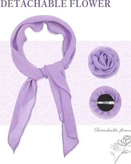 Chiffon Scarf for Women, Removable Flower Neck Scarf Light Soft Fashion Rose Scarves Versatile Headband or Hair Band
