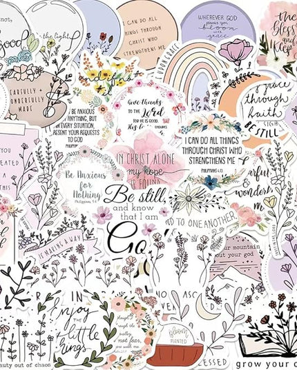 50PCS Bible Verse Inspired Peach Blossoms Christian Stickers, Jesus Faith Stickers for Water Bottles - Bible Journaling Supplies Christian Gifts