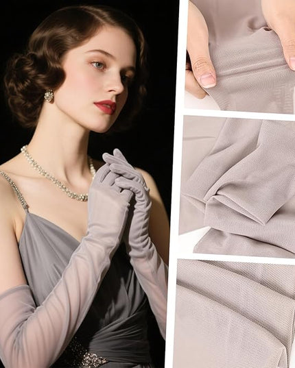 THARAHT Women Long Gloves with Satin Elbow Length for 1920s Opera Tea Party Costumes Bridal Evening Dress