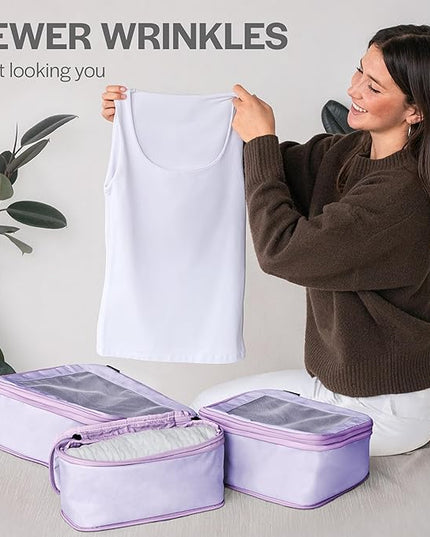 Aerotrunk Compression Packing Cubes for Travel - Luggage Organizer Bags - Double Zipper Packing Cubes for Suitcases (4-Pack, Purple)