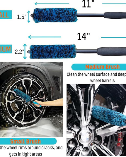 7PCS Car Wheel Rims Detail Cleaning PRO Wash Kit, Wheel Wash Mitt, Tire Brush, 2PCS Soft Woolies Wheels Brush, Detailing Brush, and Tire Dressing Pads, Microfiber Dry Towel Scratch-Free Cleaning