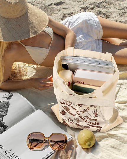 Aesthetic Canvas Tote Bag for Women - Sturdy Cloth Cotton Totes Bag with Pattern Shoulder Bag