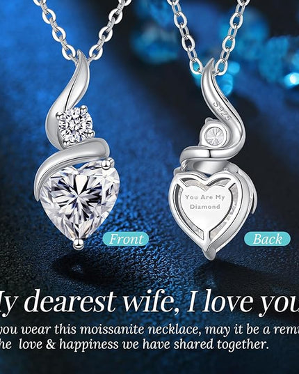 ANDSO Moissanite Heart Pendant Necklaces for Women, 925 Sterling Silver Necklace with Birthstone, Ideal Anniversary Present or Birthday Christmas Valentine Jewelry Gifts for Mom Wife Her Girlfriend