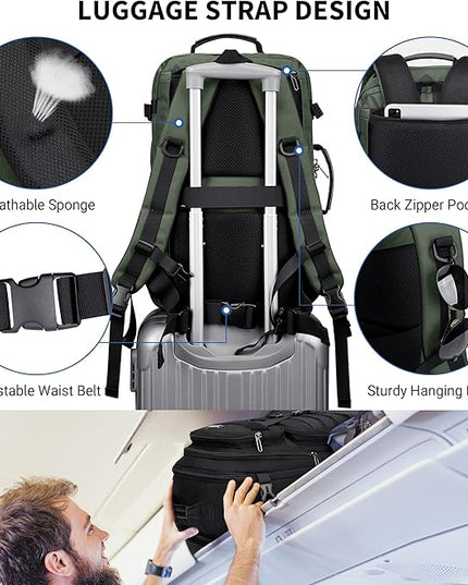 WITZMAN Carry On Travel Backpack for Men Large Convertible 45L Fit 17 Inch Laptop Backpack 3 in 1 Bag for Airline Approved(B688 Army Green)