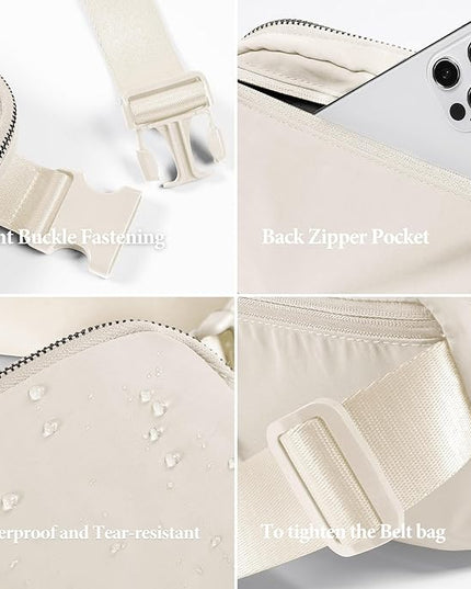 YOSHUYUKI Cross Body Fanny Packs for Women Men Fashion Waist Bag Pouch Nylon Small Travel Crossbody Bags Mini Purse Everywhere Belt Bag Bum Bag with Adjustable Strap for Workout Running Hiking Ivory