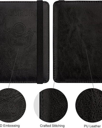 WALNEW Passport Holder for Travel, RFID Passport Cover Wallet for Women Men, PU Leather Passport Book Card Holder Case with Pen (Upgraded, Upgraded-Black)