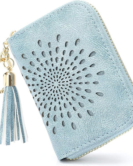 APHISON RFID Credit Card Holder Zipper Card Case Keychain Small Wallet for Women 1927 BLUE
