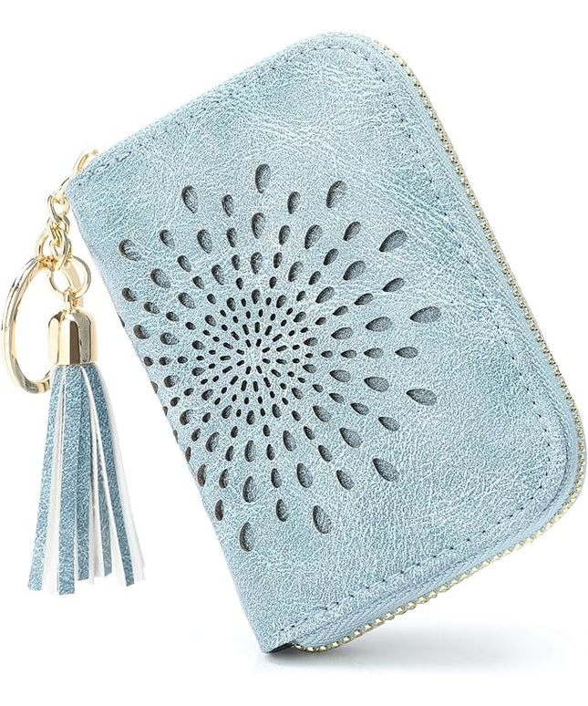 APHISON RFID Credit Card Holder Zipper Card Case Keychain Small Wallet for Women 1927 BLUE