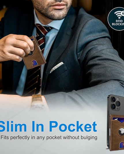 miyozi Airtag Wallet for Men,with Money Clip 11 Cards Slim Front Pocket Leather RFID Blocking Wallet with Gift Box