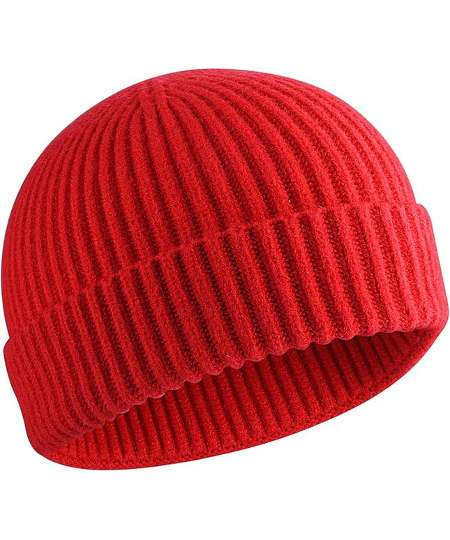 50% Wool Warm Cuffed Swag Knit Short Fisherman Beanie for Men Women Winter Hats Trawler Skull Cap