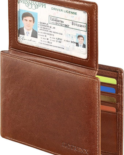 Sigtrenx Leather Wallets for Men, Genuine Leather Mens Wallets Bifold Rfid Blocking with 2 ID Windows