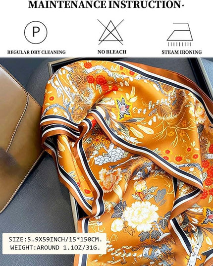 Head Scarf Purse Handle Neck Satin Hair Scarfs For Bag Lightweight Silky Long Thin Women's Fashion Scarves 59 * 5.9”
