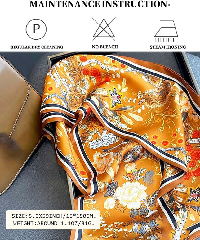 Head Scarf Purse Handle Neck Satin Hair Scarfs For Bag Lightweight Silky Long Thin Women's Fashion Scarves 59 * 5.9”