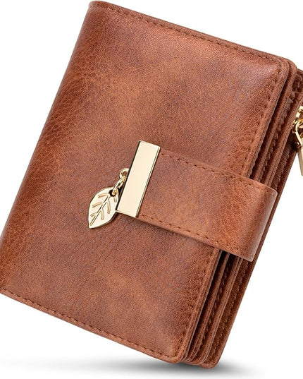 HUANLANG Small Wallets for Women Rfid Blocking Leather Bifold Credit Card Holder Ladies Wallet Zipper Pocket with ID Window