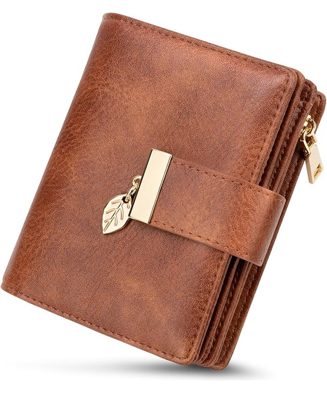 HUANLANG Small Wallets for Women Rfid Blocking Leather Bifold Credit Card Holder Ladies Wallet Zipper Pocket with ID Window