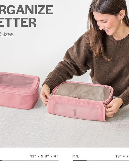 Aerotrunk Compression Packing Cubes for Travel - Luggage Organizer Bags - Double Zipper Packing Cubes for Suitcases (2-Pack, Rose)