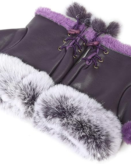 Cute Winter Gloves - Fuzzy Furry Faux Fur Lined, Warm Hands Warmer for Women