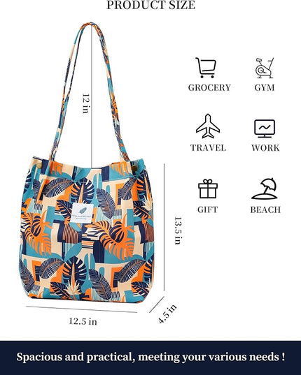 Corduroy Tote Bag Cute Tote Bags for Women Shoulder Bag with Inner Pocket for Work Beach Travel and Shopping Grocery