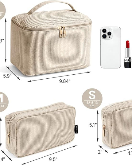 MAGEFY Small Makeup Bag for Purse Mini Cosmetics Bag Corduroy Cute Cosmetic Pouch for Women with Slip-in Pockets
