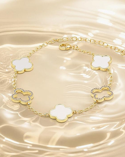 Clover Bracelet for Women 18k Gold Plated Silver Lucky Four Leaf Link Chain Bracelets Charm Trendy Jewelry Gifts for Women