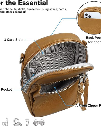 befen Genuine Leather Crossbody Cell Phone Purse for Women, Small Zip Around RFID Blocking Crossbody Wallet Bags