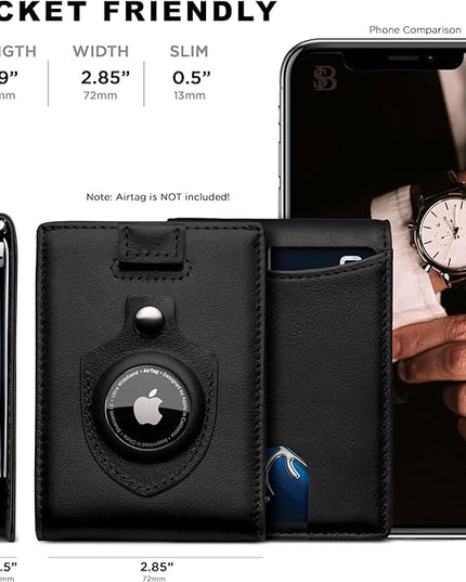 SERMAN BRANDS RFID Blocking Slim Bifold Genuine Leather Minimalist Front Pocket Wallets for Men with Money Clip Thin Mens