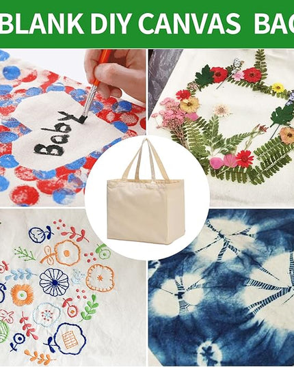 Canvas Reusable Grocery Bags Heavy Duty, 8.3 gal Foldable Large Tote Bag with Handles, Holds 60 lbs & Washable Eco-friendly Bags with 5 Pockets, Off white 1 Bags