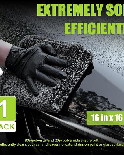 TTRCB 2 Pack 1300 GSM Car Drying Towel, Microfiber Towels for Cars - 36" x 24" & 16" x 16", Ultra-Absorbent, Streak Free, Car Wash Mitt, Car Detailing Cleaning Accessories Supplies Essentials