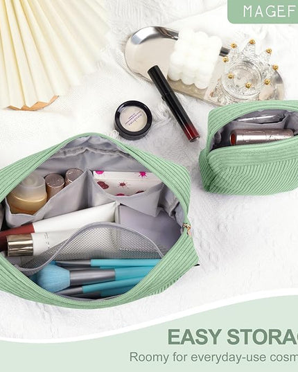 MAGEFY Small Makeup Bag for Purse Mini Cosmetics Bag Corduroy Cute Cosmetic Pouch for Women with Slip-in Pockets