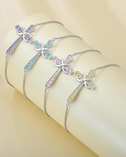 YL Cross Bracelet 925 Sterling Silver Infinity Sideways Link Bracelet Birthstone Jewelry for Women