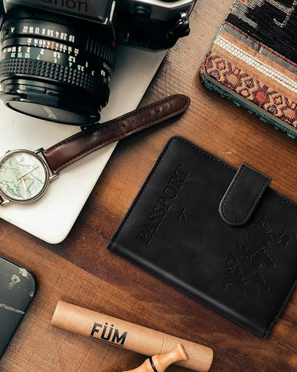 Passport Holder for Travel Women and Men RFID Passport Holder with Card Slots Holder Passport Case Passport cover Passport Wallet Travel Essentials and Accessories (Buckle, Black)