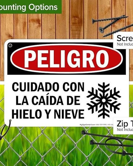 Danger Watch for Falling Ice and Snow Bilingual Sign, 10x7 Inches, Rust Free .040 Aluminum, Fade Resistant, Made in USA by My Sign Center