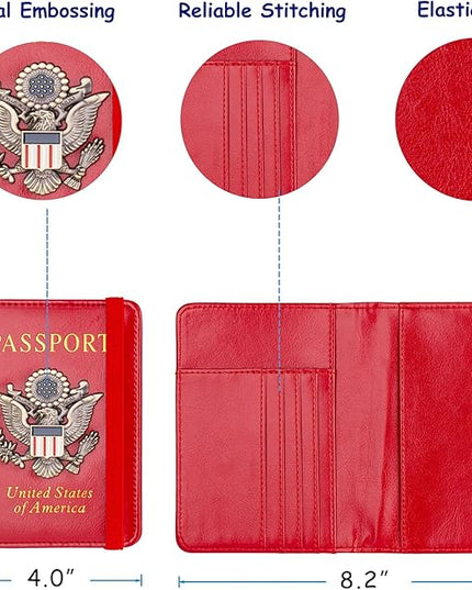 TOURSUIT Rfid Blocking Passport Holder for Women Men, Leather Passport Travel Wallet with Metal 3D Metal Badge, Travel Document Holder Cover Accessories (Red)