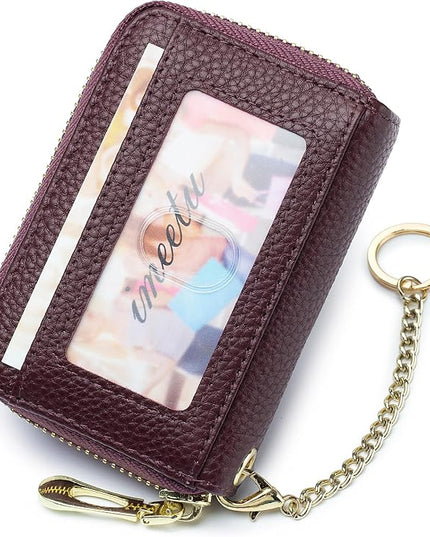 imeetu RFID Credit Card Holder, Small Leather Zipper Card Case Wallet for Women
