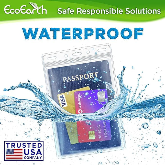 EcoEarth 4x6 Inch Passport & Card Holders with Soft Edge (Clear, 100 PK) - Extra Large (XXL) Vertical ID Holder - Resealable and Waterproof Identification Name Card Holder