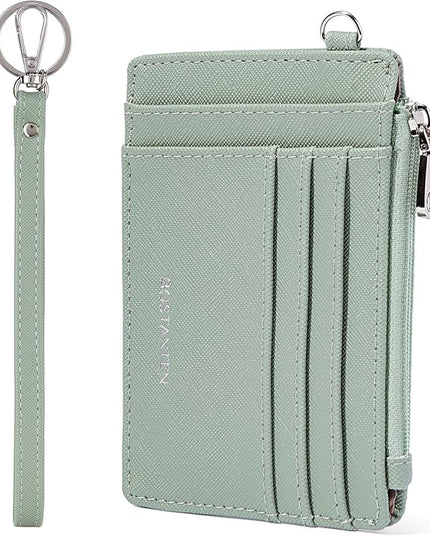 BOSTANTEN Small Wallet For Women RFID Leather Credit Card Holder Slim Wristlet Keychain Wallet With Zipper Pocket Light Green