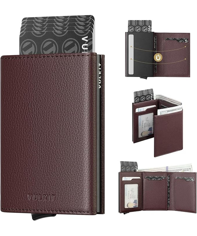 VULKIT Pop up Card Wallet Minimalist Cash Wallets RFID Blocking Leather Smart Credit Card Holder with ID window for Men