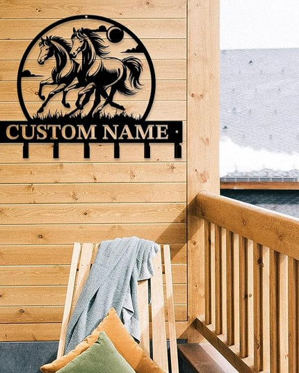 Personalized Custom Name Farm Horse Wall Key Hooks,Metal Horse Art Clothes Hooks,Metal Horse Wall Home Storage Decorative,For Front Door, Hallway, Kitchen, Bedroom,Keys,Hats (Style M)