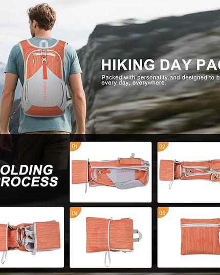 FIORETTO 20L Hiking Backpack for Women Men Mini Packable Backpack Lightweight Small Daypack for Camping Travel Outdoor, Orange