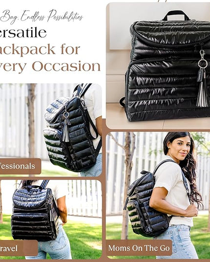 Citi Collective Gallery Diaper Bag Backpack - Casual Day-to-Day Backpack Fits 15" Laptop - Travel Bag with Multiple Compartments, Pockets, Portable Changing Pad, and Shoulder Strap-Black