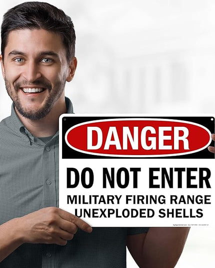 Danger Do Not Enter Military Firing Range Unexploded Shells Sign, 10x14 Inches, 55 mil thick HDPS (high density polystyrene), Made in USA by My Sign Center