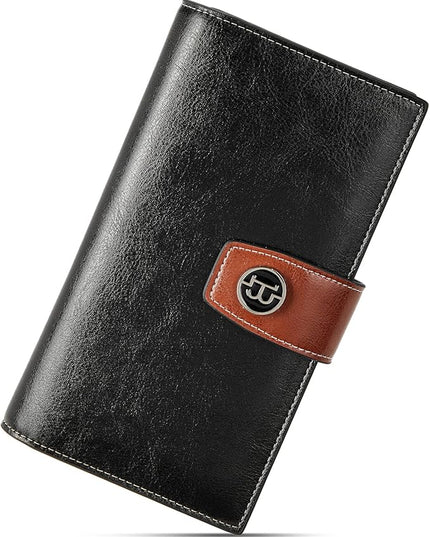 BOSTANTEN Womens Leather Wallets RFID Blocking Large Capacity Credit Card Holder Phone Clutch Black