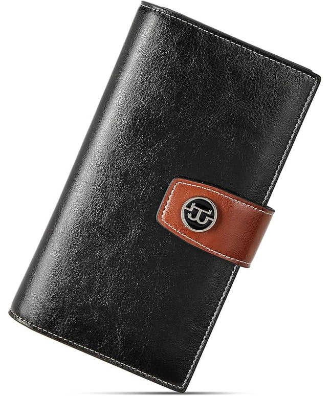 BOSTANTEN Womens Leather Wallets RFID Blocking Large Capacity Credit Card Holder Phone Clutch Black