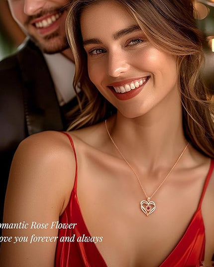 CDE Christmas Gifts for Women S925 Silver Rose Gold Heart Birthstone Necklaces for Women，Ideal Anniversary or Birthday Jewelry Gifts for Wife Girlfriend Her