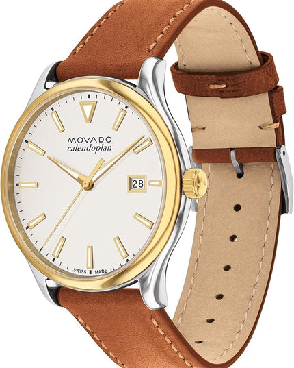 Movado Heritage Series Calendoplan Men's Watch - Swiss Quartz Movement, Leather Strap - 3 ATM Water Resistance - Classic, Luxury Fashion Timepiece for Him - 40mm