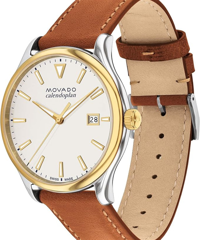 Movado Heritage Series Calendoplan Men's Watch - Swiss Quartz Movement, Leather Strap - 3 ATM Water Resistance - Classic, Luxury Fashion Timepiece for Him - 40mm