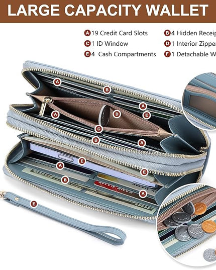 yiijay Womens Wallet RFID Blocking Large Capacity Leather Double Zip Wristlet Wallet Credit Card Phone Holder Ladies Clutch Purse Flora
