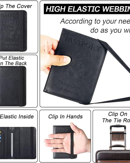 Passport Holder Cover Wallet Travel Essentials Leather Rfid Blocking Case Vacation Luggage Must Haves Travel Accessories for Men Women (116#Black)