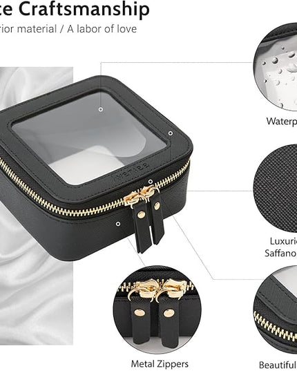 Aveniee Mini Clear Makeup Bag, Small Cosmetic Bags Travel Toiletry Pouch Organizer, TSA Approved Make up Case with Zipper, Car Bag for Essentials,Black