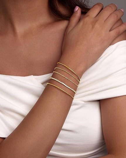 Gold Bracelets Set for Women Stack, Dainty Thick Bracelets Stack for Women Trendy, Simple Thin Gold Plated Cuff Stackable Bracelets With Beaded Cuban Paperclip Snake Rope Bangle Hand Chain Jewelry Gifts for Women Non Tainish